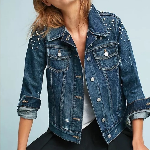 PILCRO and The Letterpress Blue Pearl Denim Trucker Jacket Size Small - Picture 1 of 11